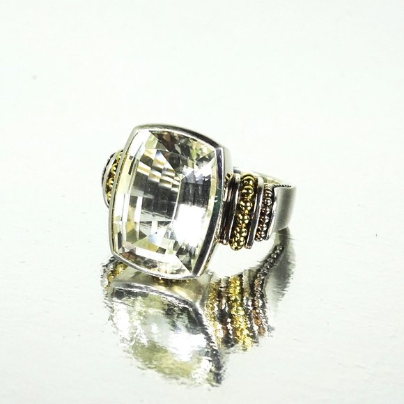 Sterling Silver 18K Yellow Gold White Topaz Ring Size 7 - Picture 3 of 11